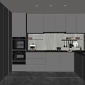 Modern Kitchen Interior With Gray Cabinets Oven Microwave Light Tile Backsplash And Marble Floor 3d model