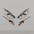 Various Rifles With Wooden Stocks And Tactical Components Displayed In Different Arrangements 3d model