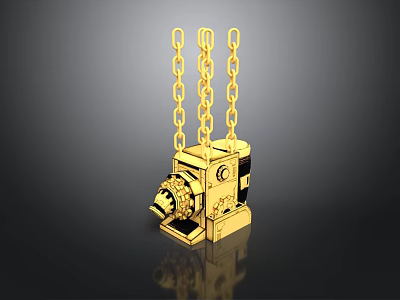 Golden Vintage Camera Decorative Piece With Hanging Chains And Metallic Shine 3d model