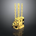 Golden Vintage Camera Decorative Piece With Hanging Chains And Metallic Shine