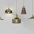 Vintage Brass Hanging Pendant Lights With Colorful Glass And Woven Shades