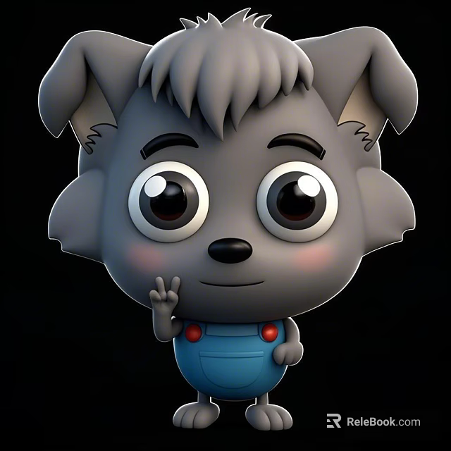 Cute Cartoon Reptile Character With Gray Skin Big Eyes And Blue Overalls Making Peace Sign 3d model 