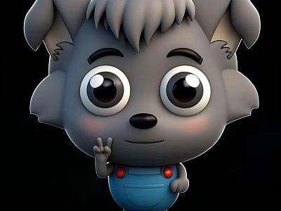 Cute Cartoon Reptile Character With Gray Skin Big Eyes And Blue Overalls Making Peace Sign 3d model