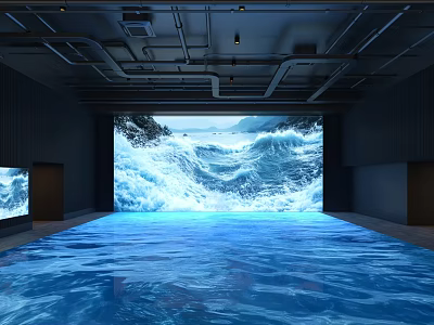 Immersive Technology Exhibition Hall With Large Screen Dynamic Waves And Interactive Water Floor 3d model