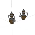 Two Copper Silver Teapots With Lid Spout And Handle On White Background
