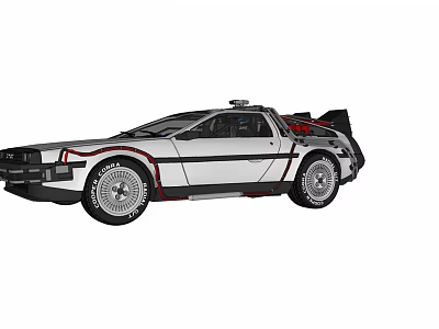 White DeLorean Car With Sleek Design Gull Wing Doors And Red Accents 3d model