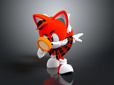 Cartoon Red Fox Character In Detective Role With Magnifying Glass And Scarf 3d model
