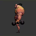 Muscular Man in Striped Singlet with Strong Build Holding Dumbbells in 3D Character Design