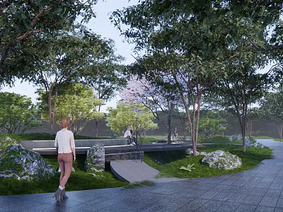 Scenic Road Facilities With Pedestrian Path Landscaping Trees And Rest Areas 3d model