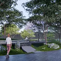 Scenic Road Facilities With Pedestrian Path Landscaping Trees And Rest Areas