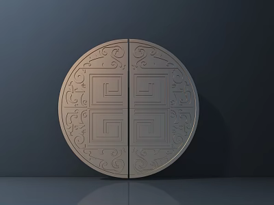 Chinese Style Circular Door Handle With Intricate Carved Patterns And Symmetric Design 3d model