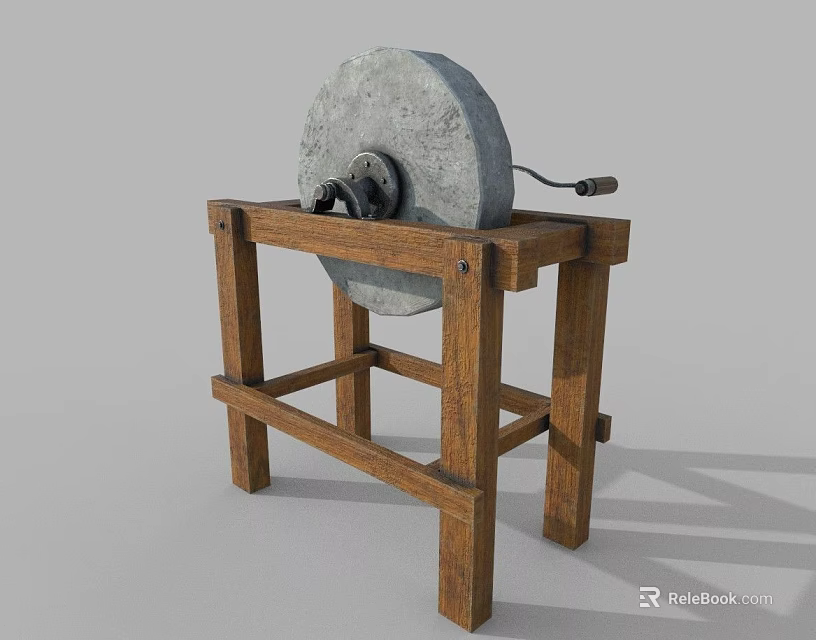 Sturdy Electric Grindstone Mounted On Wooden Stand For Industrial Equipment Use 3d model 