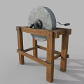 Sturdy Electric Grindstone Mounted On Wooden Stand For Industrial Equipment Use