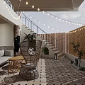 Decorated Garden Outdoor Lounge With String Lights And Seating 3d model