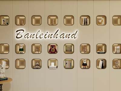 Banleihand Elegant Decorative Ornament Set On Wall Square Golden Frame Shelves 3d model