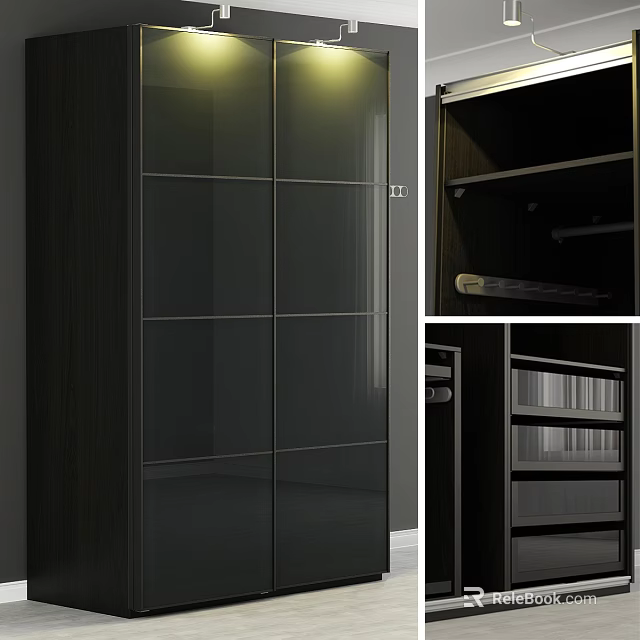Modern Dark Wood Storage Cabinet With Glass Door And Multi layer Shelves 3d model 