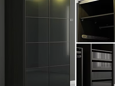 Modern Dark Wood Storage Cabinet With Glass Door And Multi layer Shelves 3d model