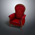 Elegant Red Upholstered Vintage Tufted Chair With Wooden Frame And Armrests