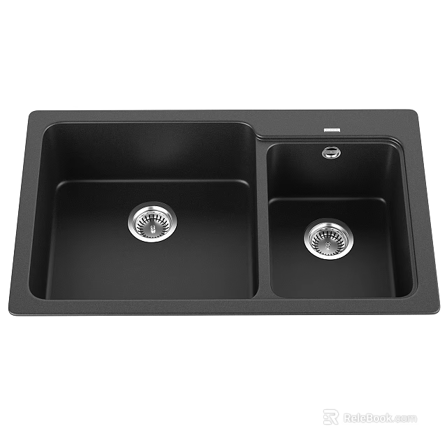 Black Double Bowl Kitchen Sink With Modern Design For Home Kitchen 3d model 