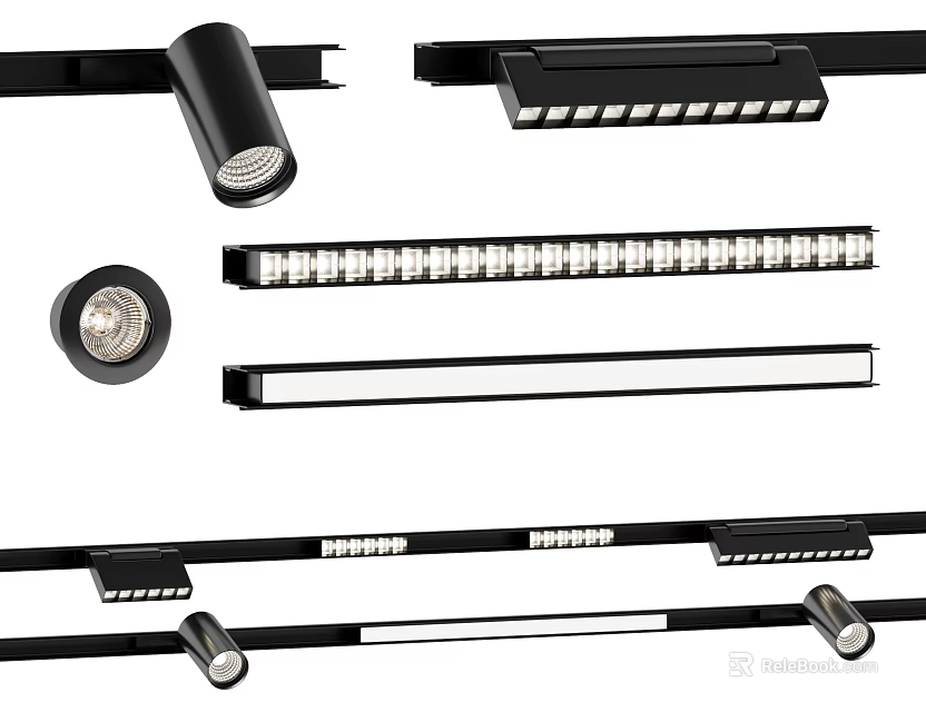 Modern LED Downlights And Spotlights With Black Track Design For Home Interior 3d model 