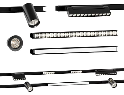 Modern LED Downlights And Spotlights With Black Track Design For Home Interior 3d model