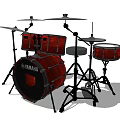 Yamaha Musical Instrument Drum Set With Red Wood Grain Design And Stands