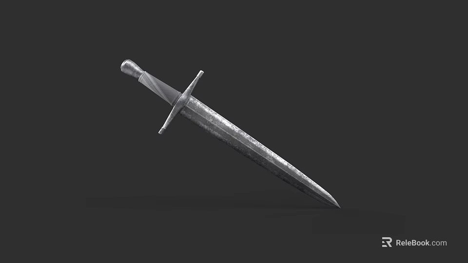 Medieval Hand Forged Metal Sword With Decorative Hilt And Sharp Blade On Dark Background 3d model 