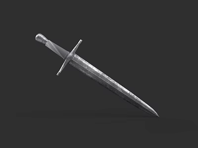 Medieval Hand Forged Metal Sword With Decorative Hilt And Sharp Blade On Dark Background 3d model