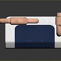Industrial Equipment Unit With Copper Pipes Blue White Body Control Panel And Radiation Symbol