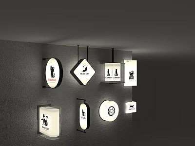 Wall Mounted Wayfinding Signs With Different Shapes Black Icons And Modern Design 3d model