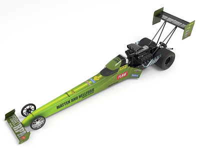 Green Dragster Race Car Featuring Martin McMillen Fram Logos And Aerodynamic Body 3d model