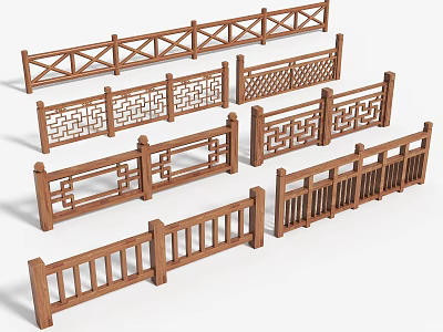 Chinese-style Wooden Railing Wooden Railing River Railing Bridge Railing Fence 3d model