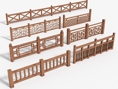 Chinese-style Wooden Railing Wooden Railing River Railing Bridge Railing Fence 3d model