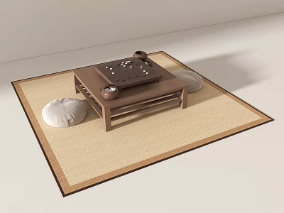 Traditional Tatami Seating Set With Wooden Table Floor Mat And Cushions 3d model