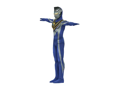 Game and Movie Character in Blue Silver Bodysuit with Helmet and Chest Decoration Arms Outstretched 3d model