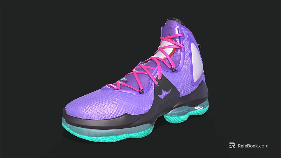 High Top Purple Basketball Shoes With Pink Laces Transparent Green Sole And Mesh Upper Design 3d model 