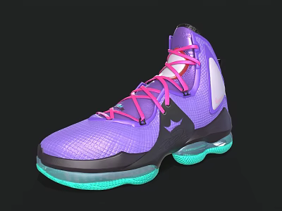 High Top Purple Basketball Shoes With Pink Laces Transparent Green Sole And Mesh Upper Design 3d model