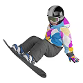 Child Snowboarding In Colorful Jacket With Helmet And Goggles On Snowboard