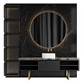 Luxury Black Marble Bathroom Vanity With Round Backlit Mirror And Gold Accents