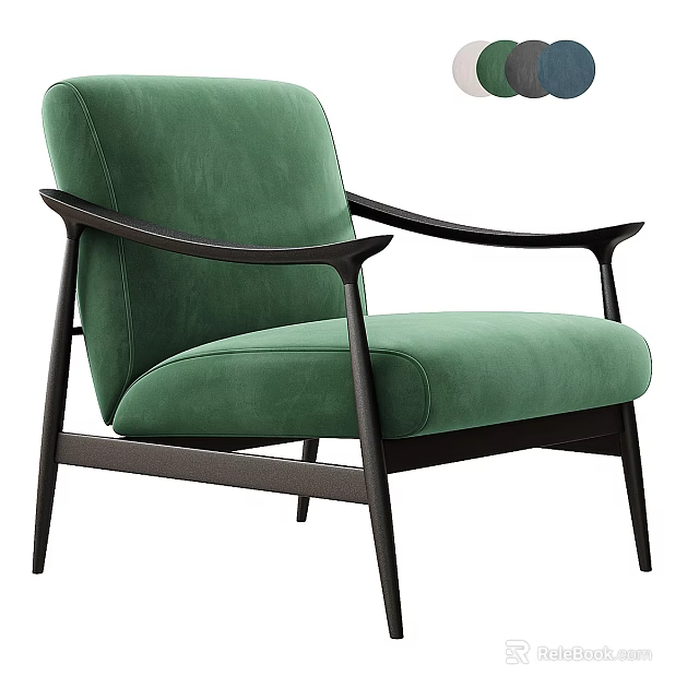 Modern Green Velvet Sofa Bench With Black Armrests And Sturdy Legs 3d model 