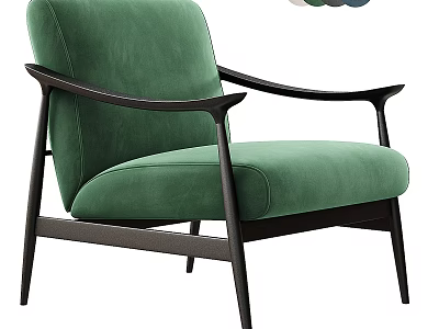 Modern Green Velvet Sofa Bench With Black Armrests And Sturdy Legs 3d model