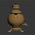 Antique Brass Teapot With Lid Handles And Three Legs On Dark Background