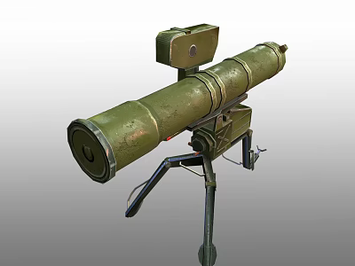 Green Anti Tank Missile Launcher With Tripod Stand And Sighting Device 3d model