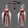 Game Anime Warrior Character With Silver Hair Elaborate Costume And Decorative Sword