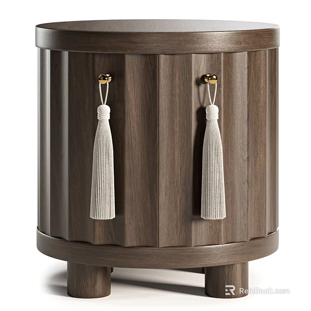 Modern Wooden Chest of Drawers With Vertical Stripes White Tassels and Metal Hooks 3d model 