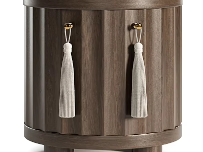 Modern Wooden Chest of Drawers With Vertical Stripes White Tassels and Metal Hooks 3d model