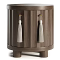 Modern Wooden Chest of Drawers With Vertical Stripes White Tassels and Metal Hooks