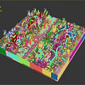 Detailed Miniature 3D Landscape Model With Mountains Rivers Buildings Trees And Paths