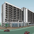 Modern Multi storey Hotel Building With Glass Facade Street View Cars And Pedestrians