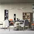 Modern Dining Table Set Design With Upholstered Chairs And Pendant Lights 3d model